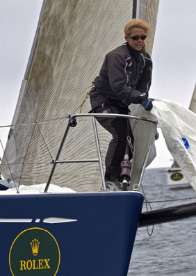 Martha Parker works the bow on John Hele's (newport, RI) Swan 42 Daring  