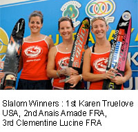 In the Women's Slalom Finals, defending Putrajaya champion Clementine Lucine FRA set the pace with a score of 2 buoys on the 12m line/ 35off. Returning quickly from a maternity break, Karen Truelove USA responded with a very impressive score of 0.5 buoys on the shorter 11.25m line / 38off. Just back from a shoulder injury, Anais Amade FRA got close but had to settle for 5 buoys on the longer 12m line. For Karen Truelove, this was a very rewarding World Cup victory, ahead of Anais Amade and Clementine Lucine. In the Women's Slalom Finals, defending Putrajaya champion Clementine Lucine FRA set the pace with a score of 2 buoys on the 12m line/ 35off. Returning quickly from a maternity break, Karen Truelove USA responded with a very impressive score of 0.5 buoys on the shorter 11.25m line / 38off. Just back from a shoulder injury, Anais Amade FRA got close but had to settle for 5 buoys on the longer 12m line. For Karen Truelove, this was a very rewarding World Cup victory, ahead of Anais Amade and Clementine Lucine.