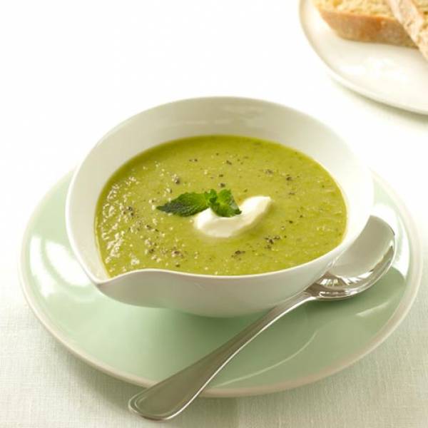 Nana's pea and mint soup with delicious polenta slices